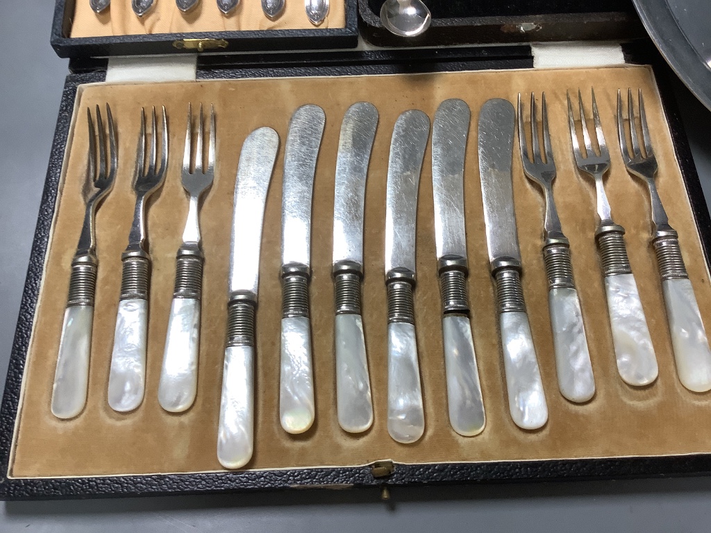 A group of cased sets of plated wares